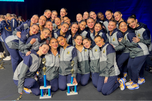 tcnj dance team with trophies in foreground
